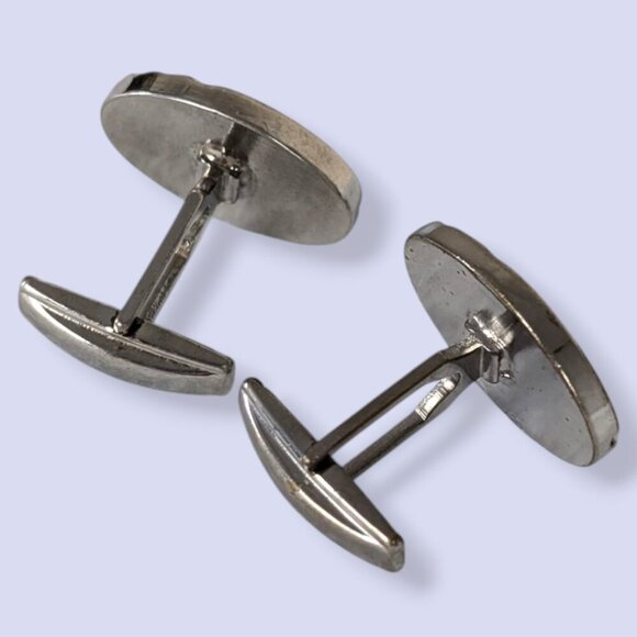 (2/$20) Vintage Oval Black Stripe Cufflinks - Picture 5 of 6